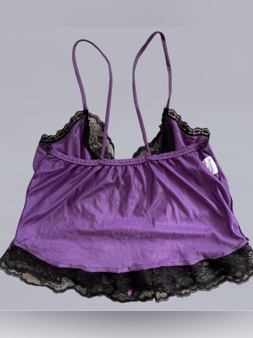 90s Bernette Purple Black Lace Cami Dark Fairy Goth Whimsigoth Slip - Picture 6 of 10